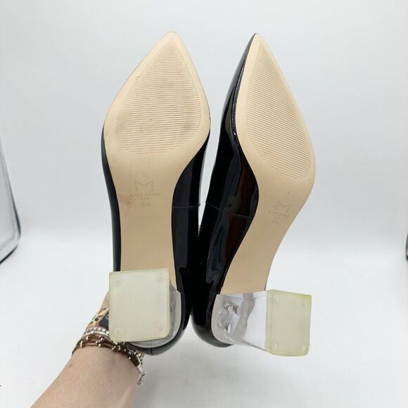 Marc Fisher Zala Black Patent Leather Poiinted Toe Pumps With Clear Acrylic Bloc - Picture 10 of 12